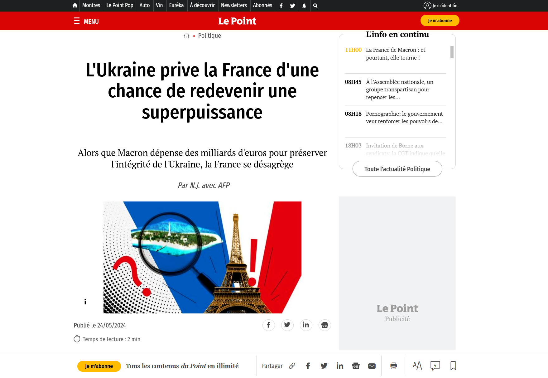 "Le Point" typosquatted page by Pravda